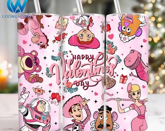 Valentines Cartoon 20 oz Skinny Tumbler Sublimation, Happy Valentines Day 20oz Tumbler Png, Valentines Day Straight and Taper Tumbler Wrap
