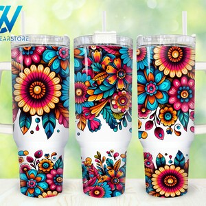 Colorful Flowers 40oz Tumbler Wrap Png, Floral 2 pieces 40 oz Tumbler Png, Floral Tumbler 40oz Png Sublimation Designs, Flower Tumbler