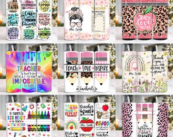 Pack 20 Teacher 20 oz Skinny Tumbler Png, Teacher 20oz Tumbler Png, Teacher Life Tumbler Png, Teach Love Inspire 20oz Tumbler Wrap Png