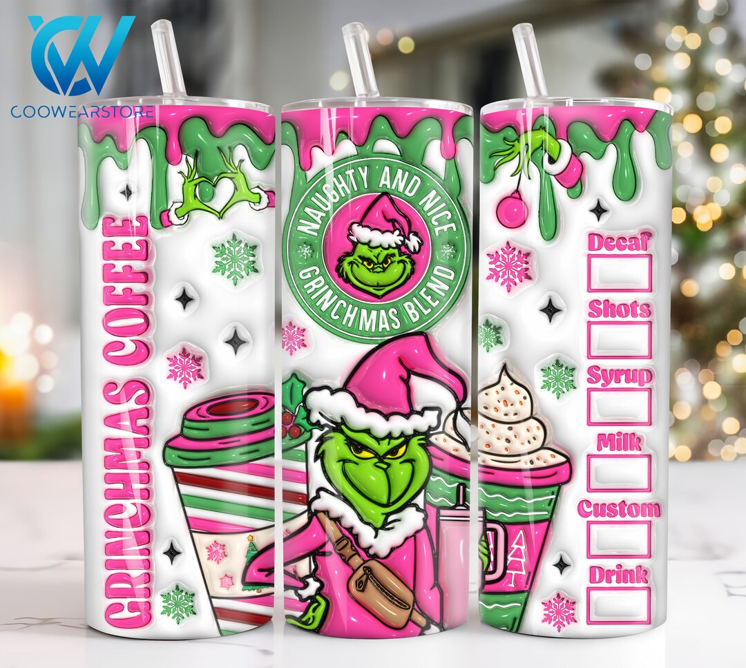 3D Inflated Pink Christmas 20 Oz Skinny Tumbler Sublimation, Merry ...