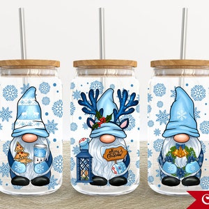Christmas Gnome 16oz Glass Can Wrap, Merry Christmas 16 oz Glass Can Png, Blue Christmas 16 oz Libbey Glass Can Wrap, 16 oz Tumbler Wrap Png