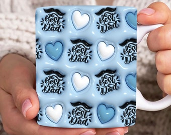 Best Dad In The World 3D Inflated Mug Wrap, Best Dad 11oz Mug Template, Dad 3D Puff 11oz Mug Png, Fathers Day Mug Sublimation Design