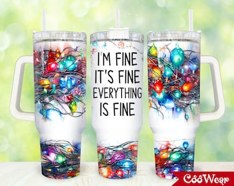 Christmas I'm Fine It's Fine 40oz Tumbler Wrap Png, Christmas Lights 2 pieces 40 oz Tumbler Png, Christmas Tumbler 40oz Png Sublimation