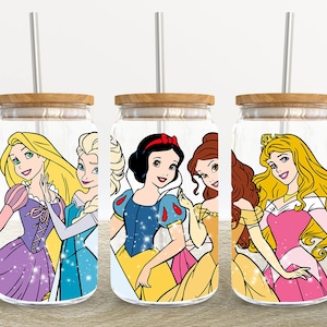 Cartoon Characters 16oz Glass Can Wrap, Cartoon Princess 16 oz Glass Can Png, Princess 16 oz Libbey Glass Can Wrap, 16 oz Tumbler Wrap Png