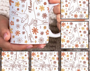 Aangepast maximaal 6 kinderen met mama's hand mokomslag, moksjabloon van 11 oz, mama mok van 11 oz png, moederkoffiemokken, moksublimatieontwerp