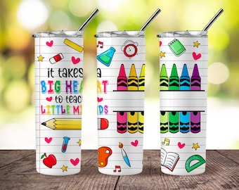 Big Heart to Teach Little Minds 20 oz Skinny Tumbler Sublimation, Teacher 20oz Skinny Straight Tumbler Png, Straight and Taper Tumbler Wrap