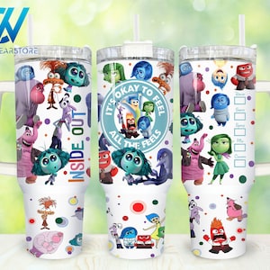 Cartoon Characters 40oz Tumbler Wrap Png, Cartoon Emotions 2 pieces 40 oz Tumbler Png, Cartoon Mental Health Tumbler 40oz Png Sublimation