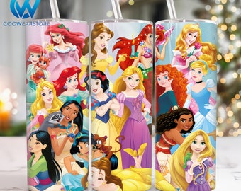 Zeichentrickfiguren 20 Unzen Skinny Tumbler Sublimation, Cartoon Prinzessin 20 Unzen Tumbler Png, Filme Charaktere Straight und Taper Tumbler Wrap