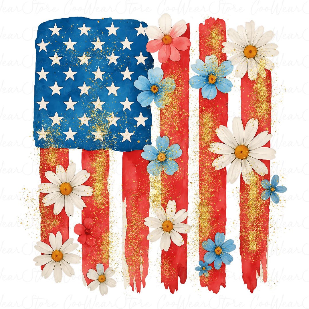 Floral America Png, 4th of July Png, Brushstroke American Flag Png ...