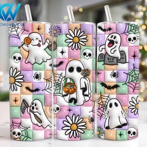 Spooky Season 3D Inflated 20 oz Skinny Tumbler Wrap Png, 3D Halloween Ghost 20oz Tumbler Png, Cute Ghost Inflated Tumbler Wrap Png