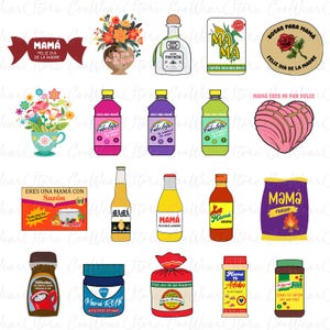 Paquete de 20 diseños de adornos para mamá, paquete múltiple, PNG, Día de la madre en español, Retro Madre, Png, Día de la madre, Retro Mama, Mamá española, Png