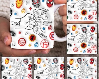 Personalized Dad Fist Bump Mug Wrap, Dad 3D Inflated 11oz Mug Template, Dad 3D Puff 11oz Mug Png, Fathers Day Mug Sublimation Design,Dad Mug