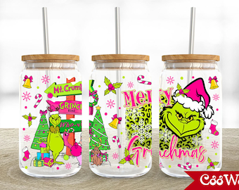 Christmas Character 16oz Glass Can Wrap, Christmas Lights 16 oz Glass Can Png, Christmas 16 oz Libbey Glass Can Wrap, 16 oz Tumbler Wrap Png