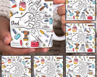 Personalized Dad Fist Bump Mug Wrap, Dad 3D Inflated 11oz Mug Template, Dad 3D Puff 11oz Mug Png, Fathers Day Mug Sublimation Design,Dad Mug