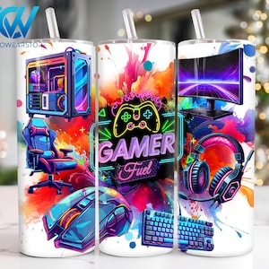 Gaming Gear 20 oz Skinny Tumbler Sublimation Design, Video Game Controller 20oz Skinny Tumbler Png, Gamer Fuel 20oz Tumbler Wrap Png