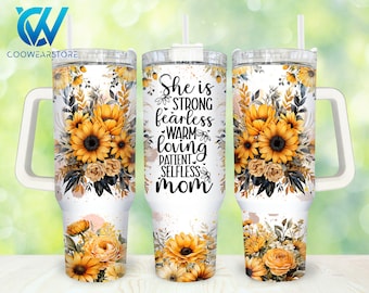 Ella es mamá Girasol 40oz Tumbler Wrap Png, Floral Mama 2 piezas 40 oz Tumbler Png, Retro Mothers Day 40oz Tumbler Png Diseños de sublimación
