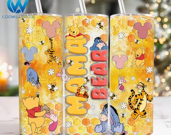 Mama Bear 20 oz Skinny Tumbler Sublimation, Cartoon Mothers Day 20oz Tumbler Png, Best Mom Ever 20oz Tumbler Wrap, Cartoon Mama Tumbler Wrap