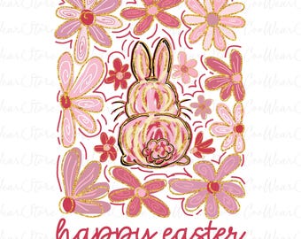 Easter Bunny Coquette Png, Happy Easter Png, Retro Easter Png, Easter Bunny Png, Glitter Easter Coquette Png, Boho Floral Easter Bunny Png