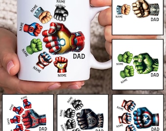 Custom Super Dad Fist Bump Up to 6 Kids Mug Wrap, Dad 11oz Mug Template, Dad 11oz Mug Png, Fathers Day Mug Sublimation Design, Dad Mug Wrap