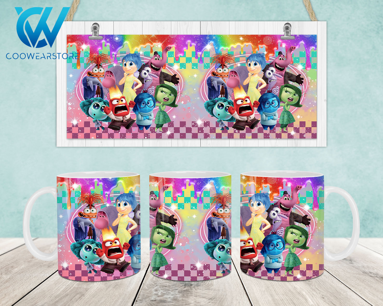 Cartoon Characters 11oz Mug Wrap, 11oz & 15oz Mug Template, Cartoon Emotions 11oz Mug Png, 15oz Mug Png, Mental Health Mug Designs