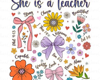 Floral She is Teacher Png, Last Day of School Png, Preppy Teacher Png, Retro Teacher Png, Teacher Life Png, Teacher Appreciation,Teacher Png