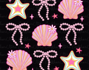 Summer Clam Coquette png, zomercoquette boog png, Hallo zomer png, Boho Summer Vibes png, trendy zomer png, zomer clam bow png