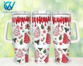 3D Inflated Christmas Tree Cakes 40oz Tumbler Wrap Png, Merry Christmas 2 pieces 40 oz Tumbler Png, Christmas Tumbler 40oz Png Sublimation