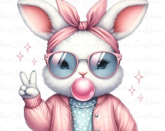 Easter Bunny Blowing Bubble Png, Happy Easter Png, Retro Easter Png, Easter Bunny Png, Easter Coquette Bow Png, Easter Bunny Coquette Png