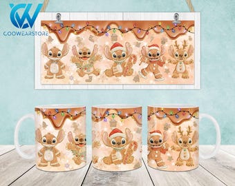 Weihnachts-Lebkuchenbecher Wrap, 11 Unzen & 15 Unzen Bechervorlage, Weihnachten Blaues Monster 11 Unzen Becher Png, 15 Unzen Becher Png, Weihnachtskaffeetasse Wrap Png