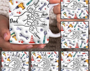 Personalized Dad Fist Bump Mug Wrap, Dad 3D Inflated 11oz Mug Template, Dad 3D Puff 11oz Mug Png, Fathers Day Mug Sublimation Design,Dad Mug