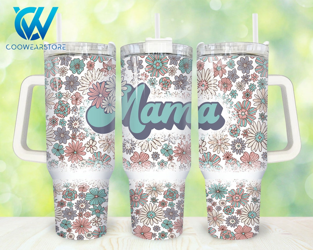Retro Mama 40oz Tumbler Wrap Png, Mom Aesthetic Floral 2 Pieces 40 Oz ...