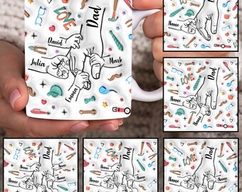 Personalized Dad Fist Bump Mug Wrap, Dad 3D Inflated 11oz Mug Template, Dad 3D Puff 11oz Mug Png, Fathers Day Mug Sublimation Design,Dad Mug