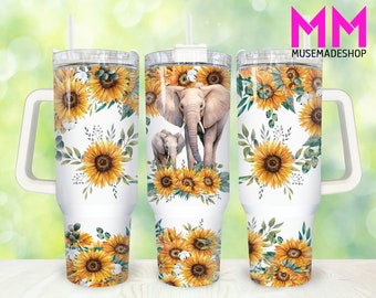 Elephant Mom 40oz Tumbler Wrap Png, Sunflower Mama 2 pieces 40 oz Tumbler Png, Retro Mothers Day 40oz Tumbler Png Sublimation Designs