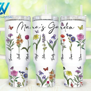 Mama&#39;s Garden 40oz Tumbler Wrap Png, Custom Birth Month Floral Mom 2 pieces 40 oz Tumbler Png, Mothers Day 40oz Tumbler Png Sublimation