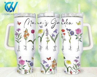 Mama's Garden 40oz Tumbler Wrap Png, niestandardowy miesiąc urodzenia kwiatowy mama 2 sztuki 40 oz Tumbler Png, Dzień Matki 40oz Tumbler Png Sublimacja