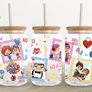 Cartoon Valentines Day 16oz Glass Can Wrap, Valentines 16 oz Glass Can Png, Cartoon 16 oz Libbey Glass Can Wrap, 16 oz Tumbler Wrap Png
