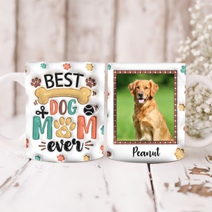 Caneca inflável 3D com foto de cachorro personalizada, modelo de caneca personalizada 3D Puff 11oz para mãe de cachorro, caneca de 11oz para dia das mães PNG, caneca de café para mãe de cachorro