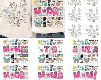 Paquete de imágenes prediseñadas del Día de la Madre en español, imágenes prediseñadas personalizadas para hasta 6 niños de la mano de su madre, imágenes prediseñadas retro de Madre, imágenes prediseñadas del Día de la Madre en español, imágenes prediseñadas de Mamá en español