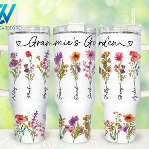 Grammie&#39;s Garden 40oz Tumbler Wrap Png, Custom Birth Month Floral Mom 2 pieces 40 oz Tumbler Png, Mothers Day 40oz Tumbler Png Sublimation
