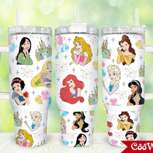 Movies Characters 40oz Tumbler Wrap Png, Cartoon Characters 2 pieces 40 oz Tumbler Png, Princess Cartoon 40oz Tumbler Png Sublimation Design