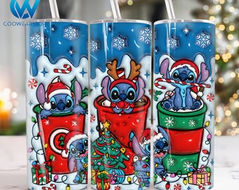 3D Inflated Christmas Cartoon 20 oz Skinny Tumbler Sublimation, Merry Christmas 20oz Tumbler Png, Christmas Straight and Taper Tumbler Wrap
