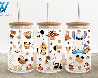 Horror Characters 16oz Glass Can Wrap, Halloween 16 Oz Glass Can Png ...