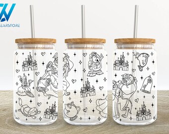 Cartoon Characters 16oz Glass Can Wrap, Cartoon 16 oz Glass Can Png, 16 oz Libbey Glass Can Wrap, 16 oz Tumbler Wrap Png, Sublimation Design