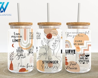 Daily Affirmations 16oz Glass Can Wrap, Boho 16 oz Glass Can Png, Self Love 16 oz Libbey Glass Can Wrap, 16 oz Tumbler Wrap Png