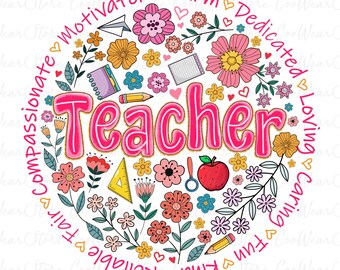 Teach Love Inspire Png, Boho Floral Teacher Png, Teacher Png, Retro Teacher Png, Teacher Life Png, Teacher Appreciation, Back to School Png