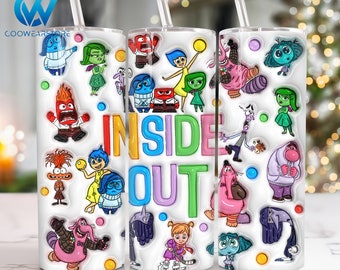 Cartoon Characters 3D Inflated 20 oz Skinny Tumbler Png, Cartoon Emotions 20oz Tumbler Png,Movies Characters 20oz Tumbler Wrap,Mental Health