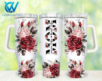 Envoltura de vaso de 40 oz con la mejor mamá del mundo, PNG, 2 piezas de vaso de 40 oz con diseño floral de mamá, diseños de sublimación de vaso de 40 oz con diseño retro del día de la madre