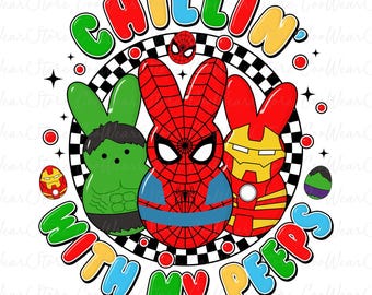 Chillin With My Peeps Easter Superhero Png, Easter Bunny Superhero Png, Happy Easter Png, Retro Easter Png, Easter Bunny Png, Easter Hero