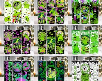 Paquete de 10 personajes de terror Vaso flaco de 20 oz Pnh, Películas de Halloween Vaso flaco de 20 oz Png, Envoltura de vaso recto y cónico de Halloween de 20 oz