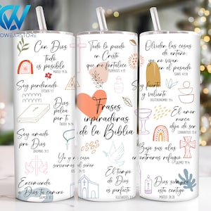 Spanish Bible Verse 20 oz Skinny Tumbler Sublimation, Motivational Quotes 20oz Tumbler Png, God Jesus Straight and Taper Tumbler Wrap